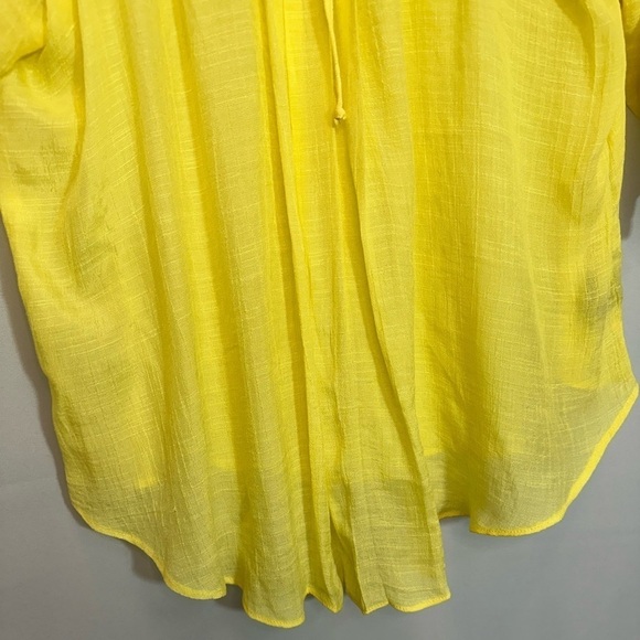 BCX Womens Blouse M  Embroidered Gauzy Tie Pleated Front Elbow Roll Tab Sleeve - Picture 10 of 15